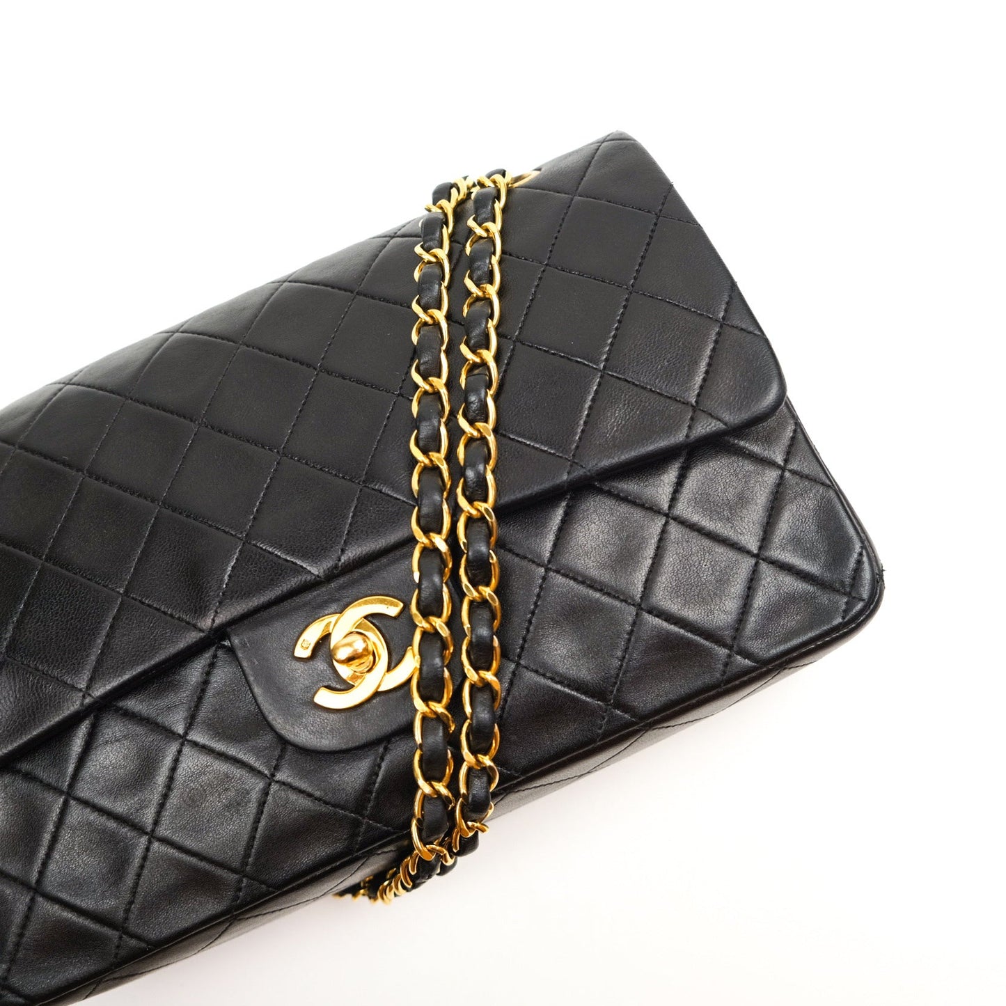Chanel Vintage Classic Double Flap M/L Black Lambskin 24K Gold Hardware