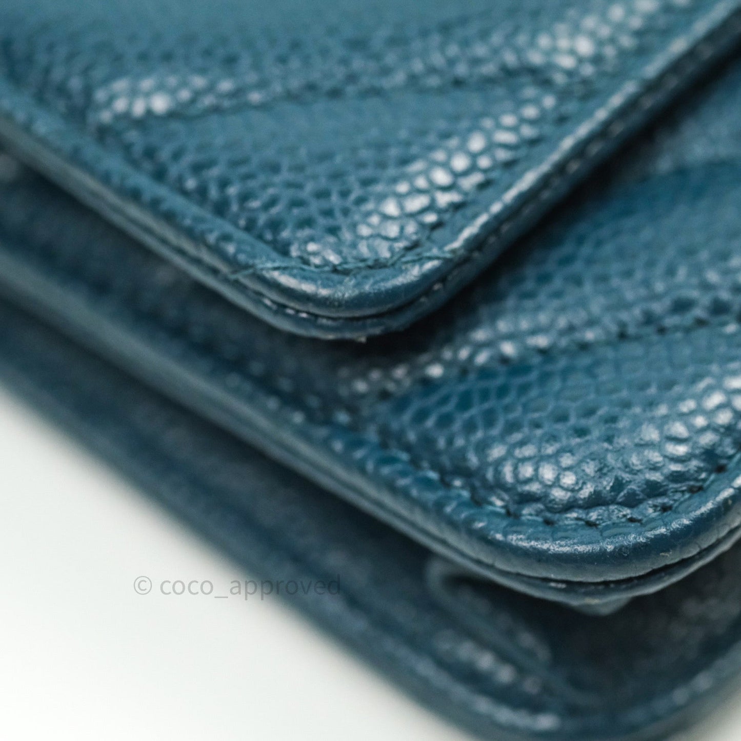 Chanel Chevron Wallet on Chain WOC Blue Caviar Silver Hardware
