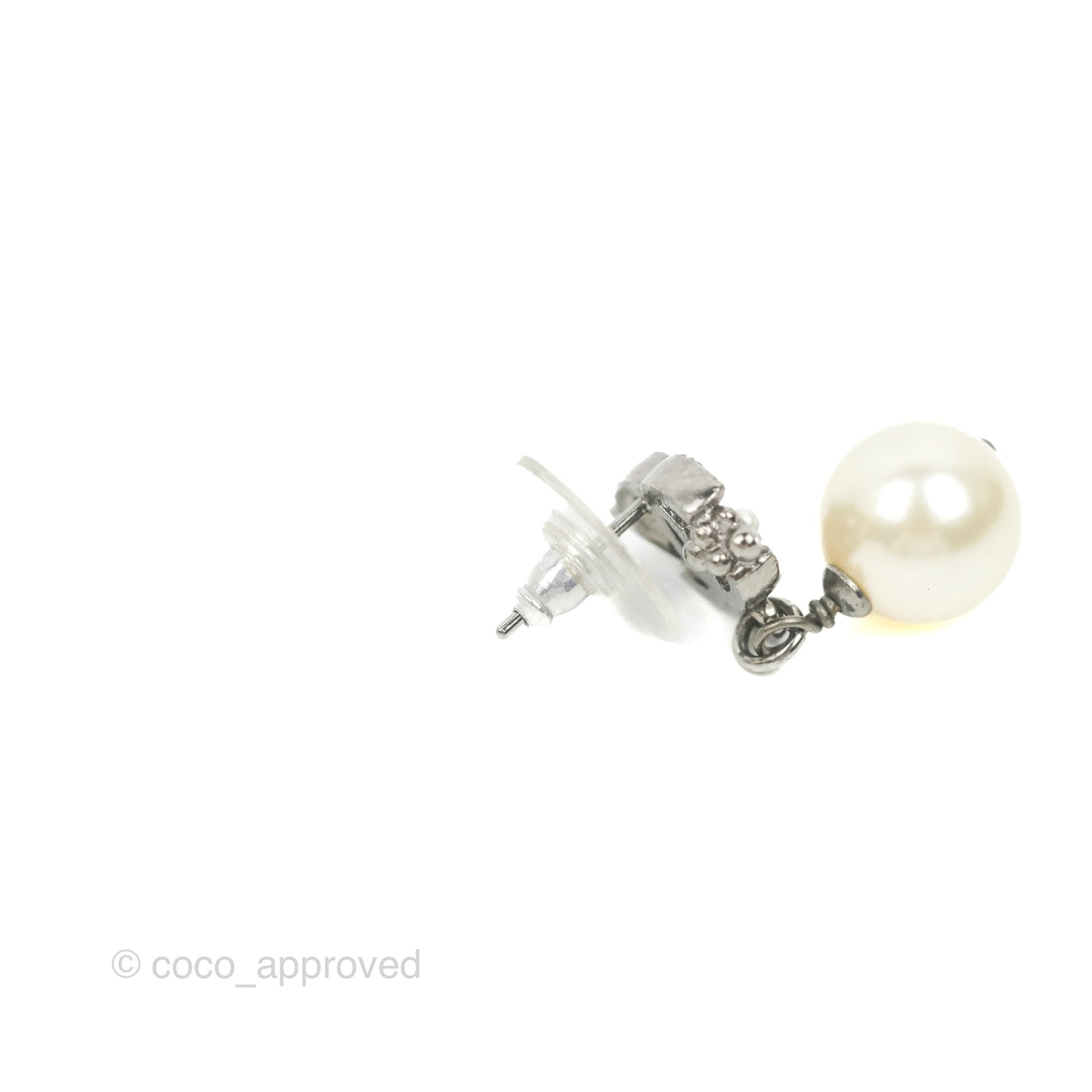 Chanel CC Pearl Drop Earrings Gun Metal 11A
