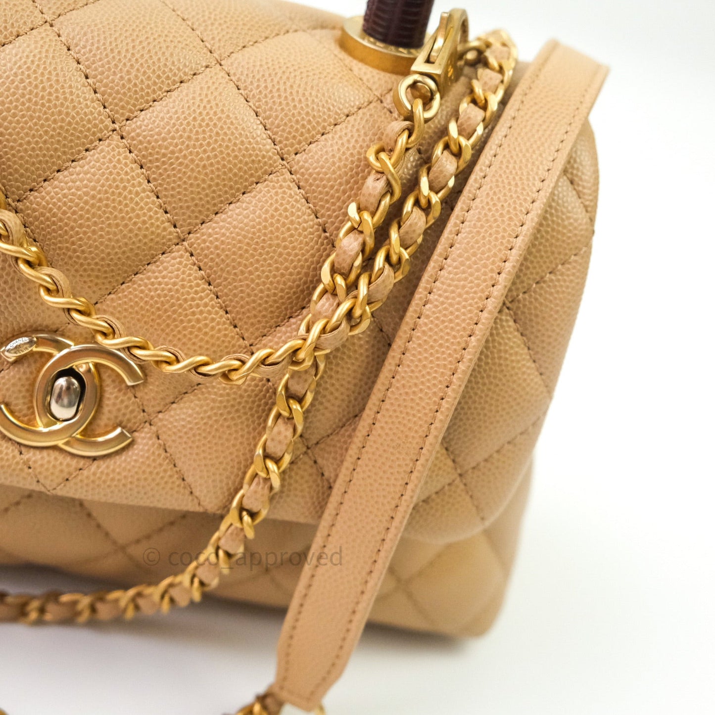 Chanel Mini Coco Handle Quilted Beige Caviar Gold Hardware Lizard Embossed Handle