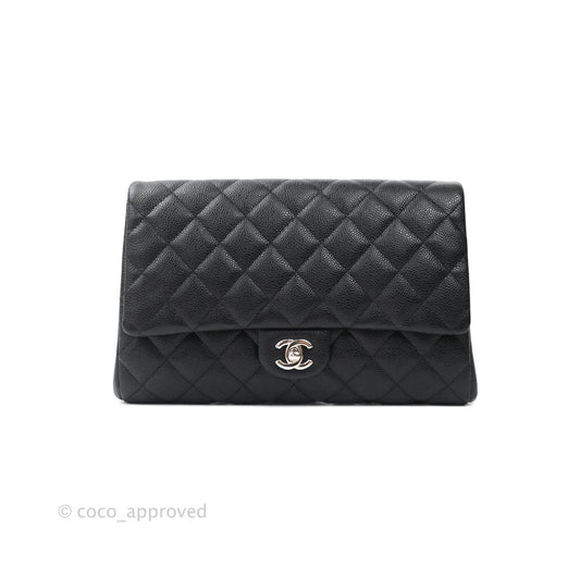 Chanel Quilted Clutch with Chain Black Caviar Silver Hardware