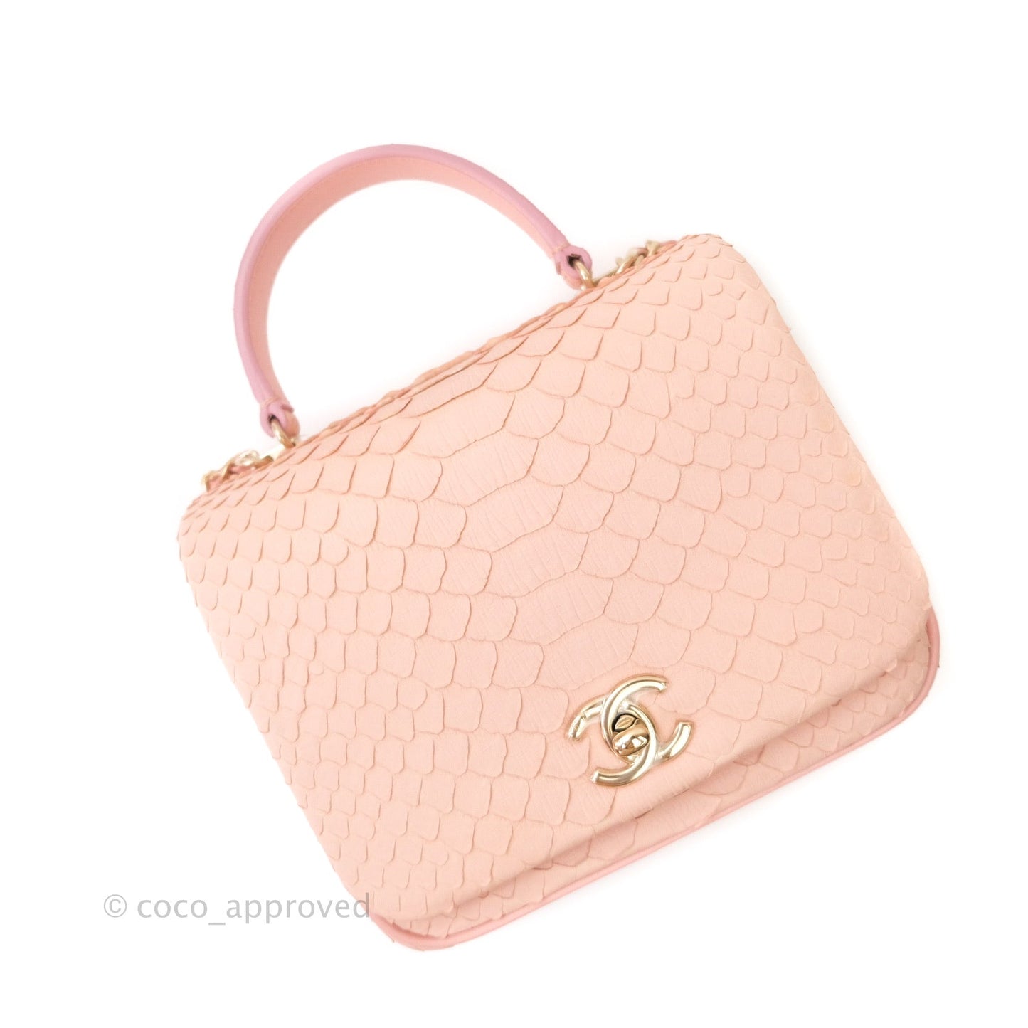 Chanel Small Handle Flap Bag Pink Python Gold Hardware