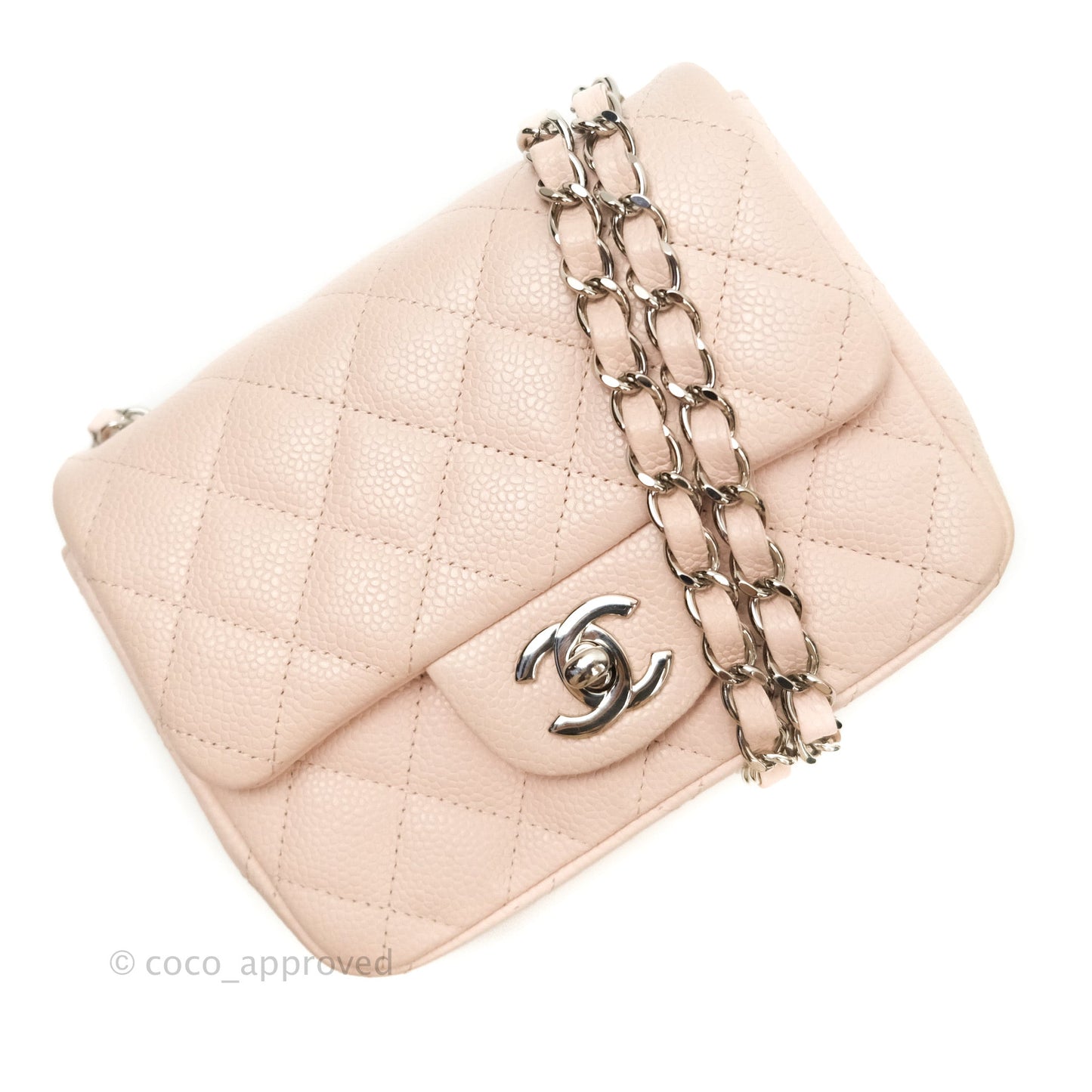 Chanel Mini Square Sakura Pink Caviar Silver Hardware