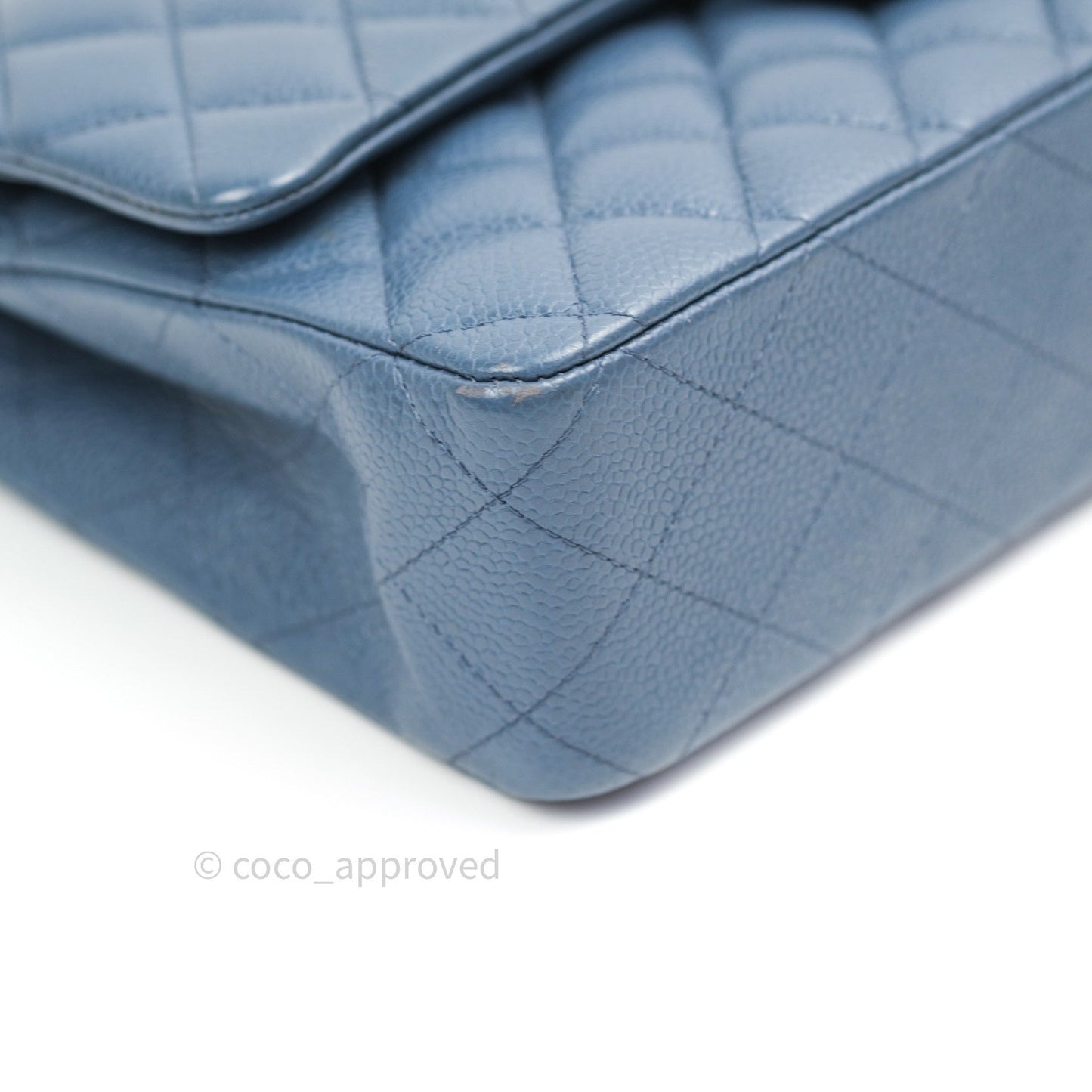 Chanel Classic Double Flap Quilted M/L Blue Caviar Silver Hardware