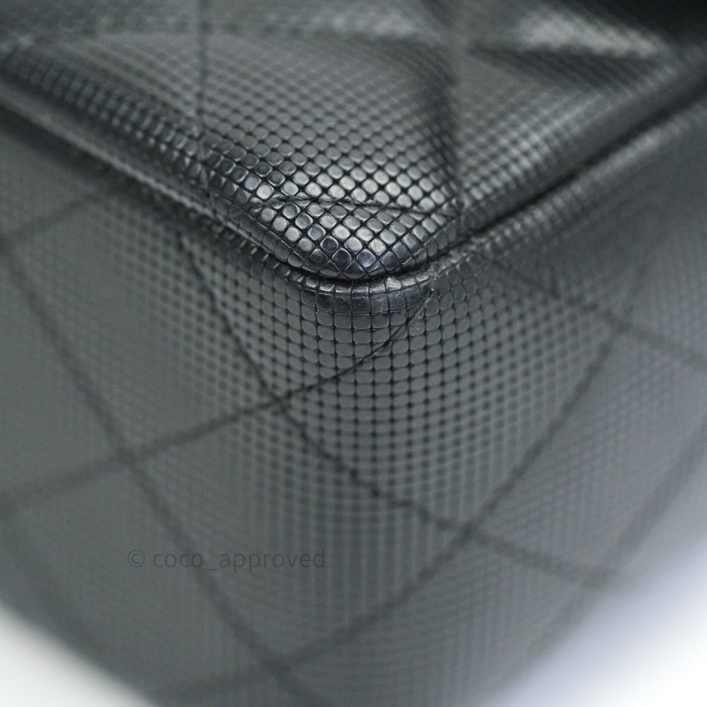 Chanel Metallic Calfskin Quilted Pixel Effect Mini Rectangular Flap Black Gold Hardware