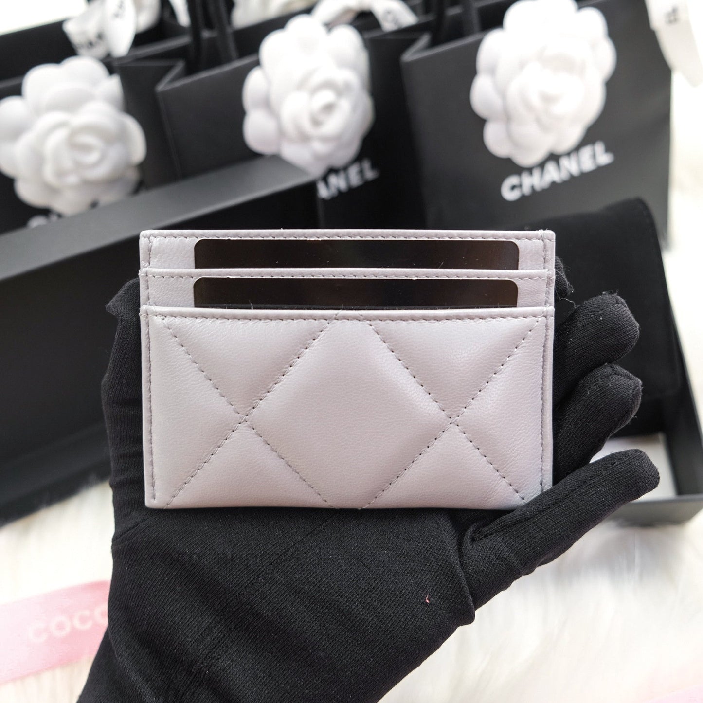 Chanel 19 Quilted Grey Flat Card Holder