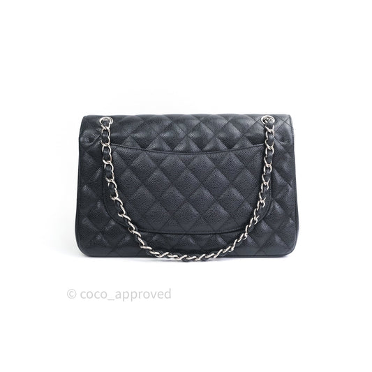 Chanel Caviar Quilted Jumbo Double Flap Black Silver Hardware