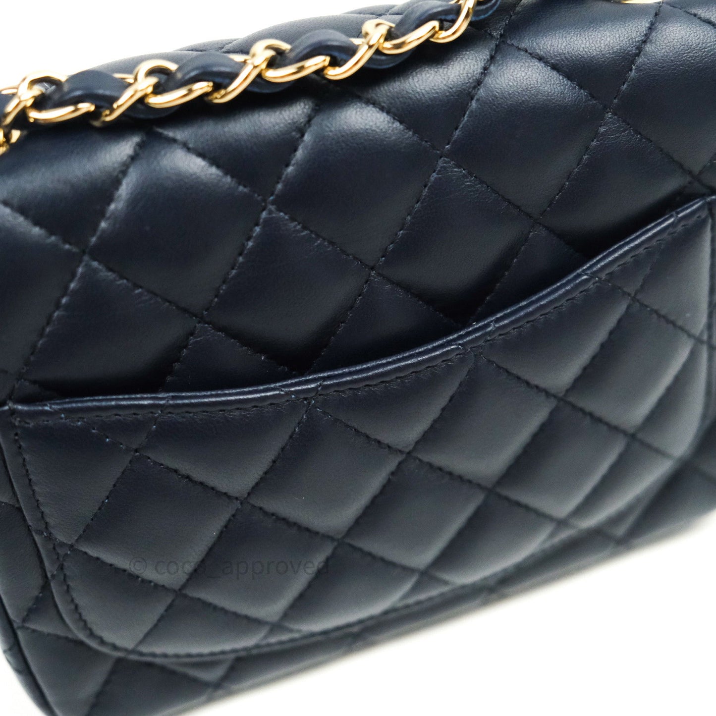 Chanel Mini Square Navy Lambskin Gold Hardware