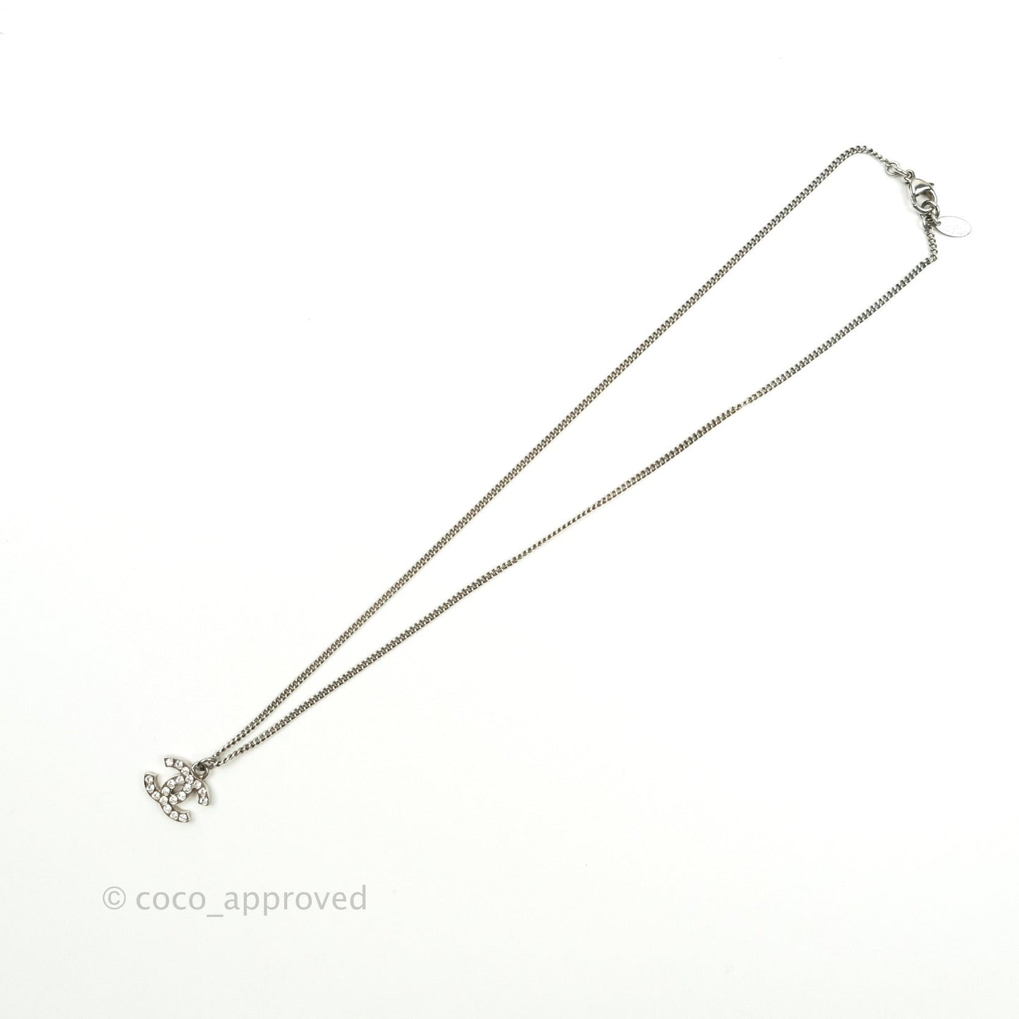 Chanel CC Necklace Silver Crystal