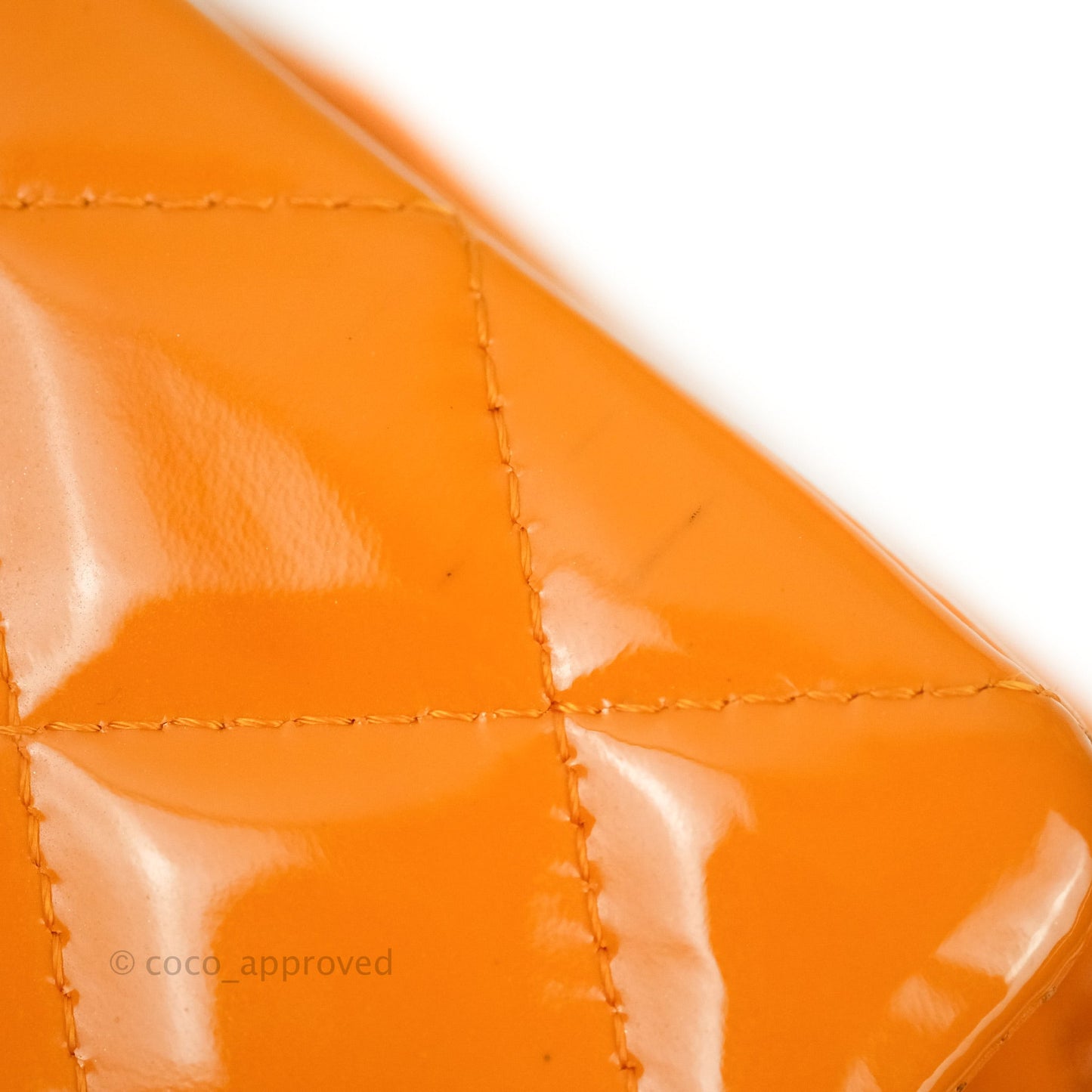 Chanel Classic M/L Medium Double Flap Orange Patent Silver Hardware