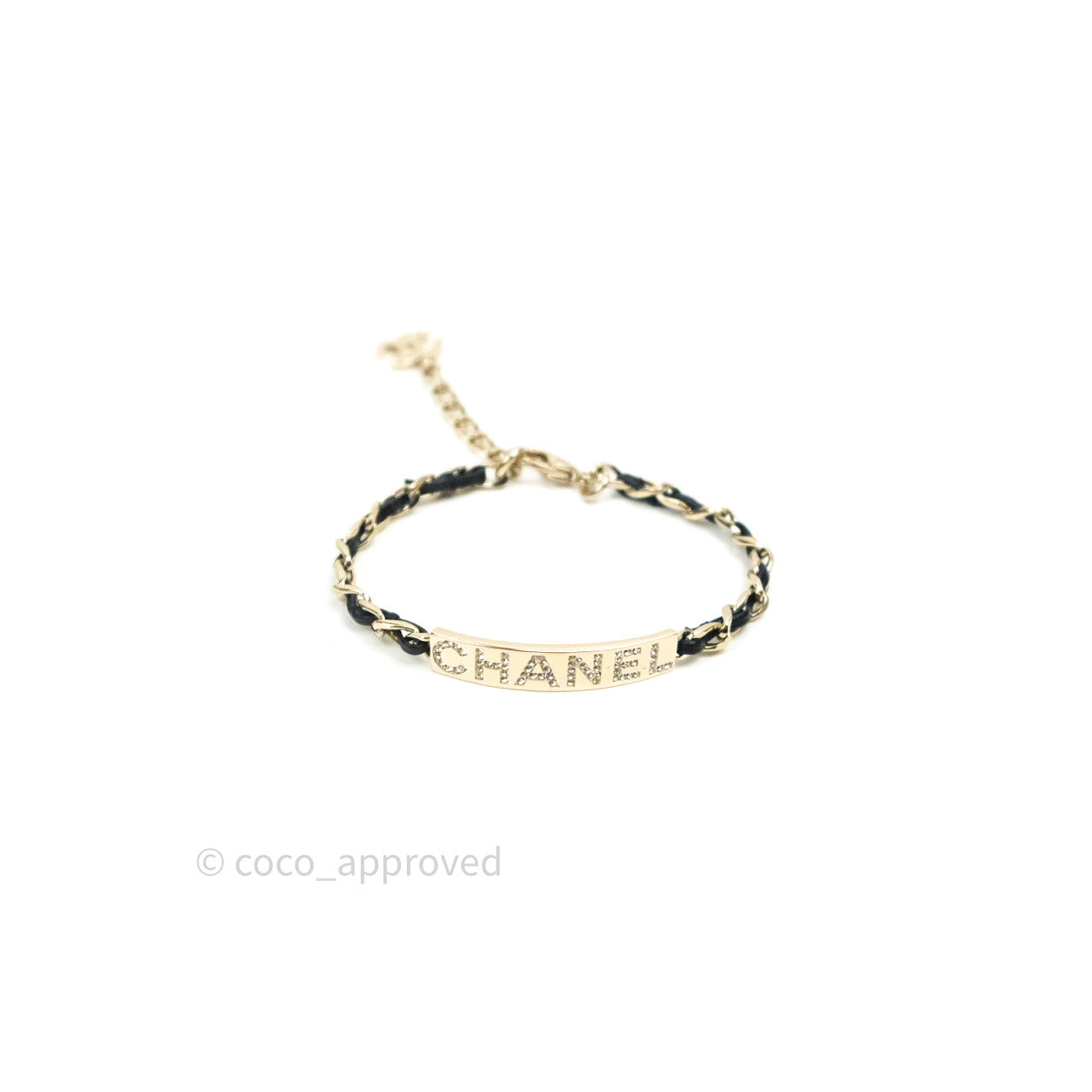 Chanel Metal Lambskin Crystal Sergeant Bracelet Gold 20B