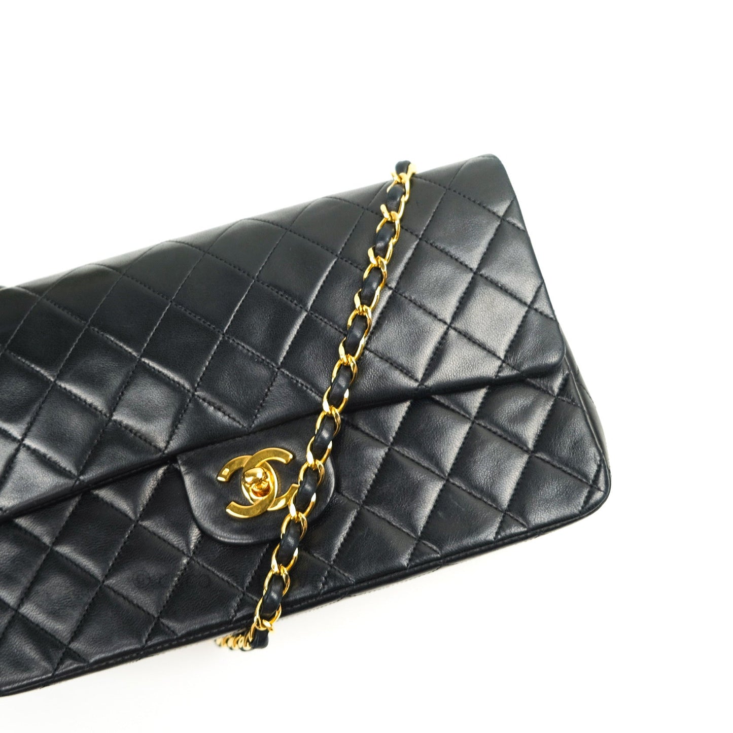 Chanel Classic Vintage M/L Medium Double Flap Bag Black Lambskin 24K Gold Hardware