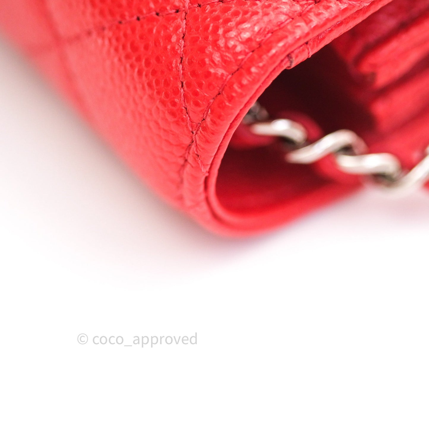 Chanel Quilted Mini Wallet on Chain WOC Brick Red Caviar Silver Hardware