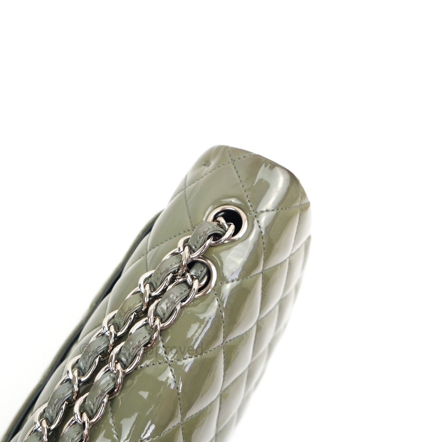 Chanel Jumbo Single Flap Light Green Patent Leather Silver Hardware⁣⁣
