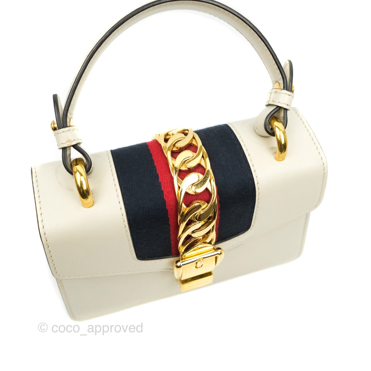 Gucci Mini Sylvie Top Handle White Calfskin Shoulder Bag⁣ ⁣⁣⁣⁣⁣⁣⁣⁣⁣⁣⁣⁣⁣⁣⁣⁣With Strap