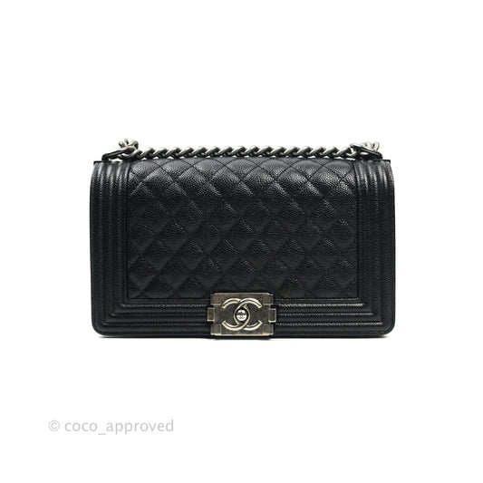 Chanel Boy Quilted Medium Black Caviar Ruthenium Hardware