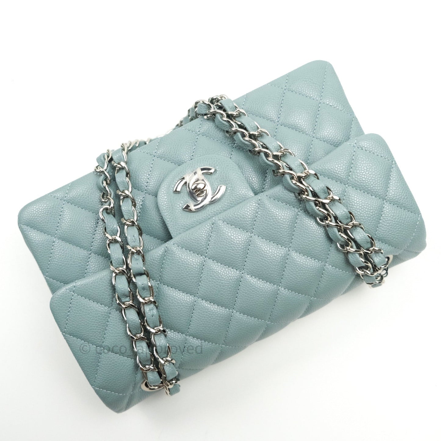 Chanel Classic Small S/M Flap Light Blue Caviar Silver Hardware 20B