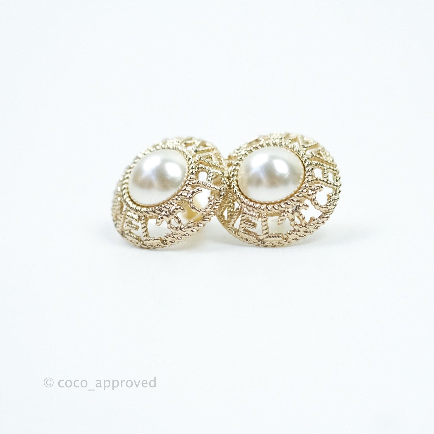 Chanel Pearl CC Round Rope Logo Earrings Gold