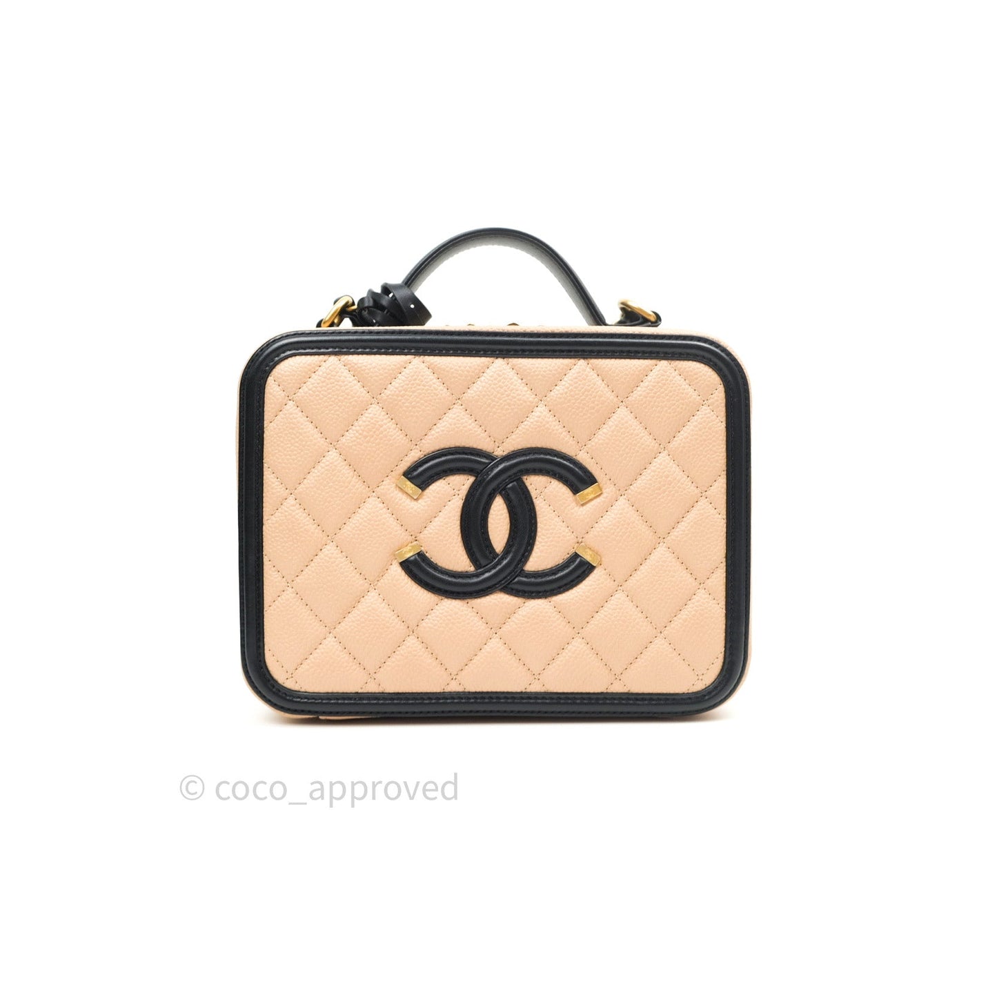 Chanel Quilted Medium CC Filigree Vanity Case Beige Caviar Gold Hardware