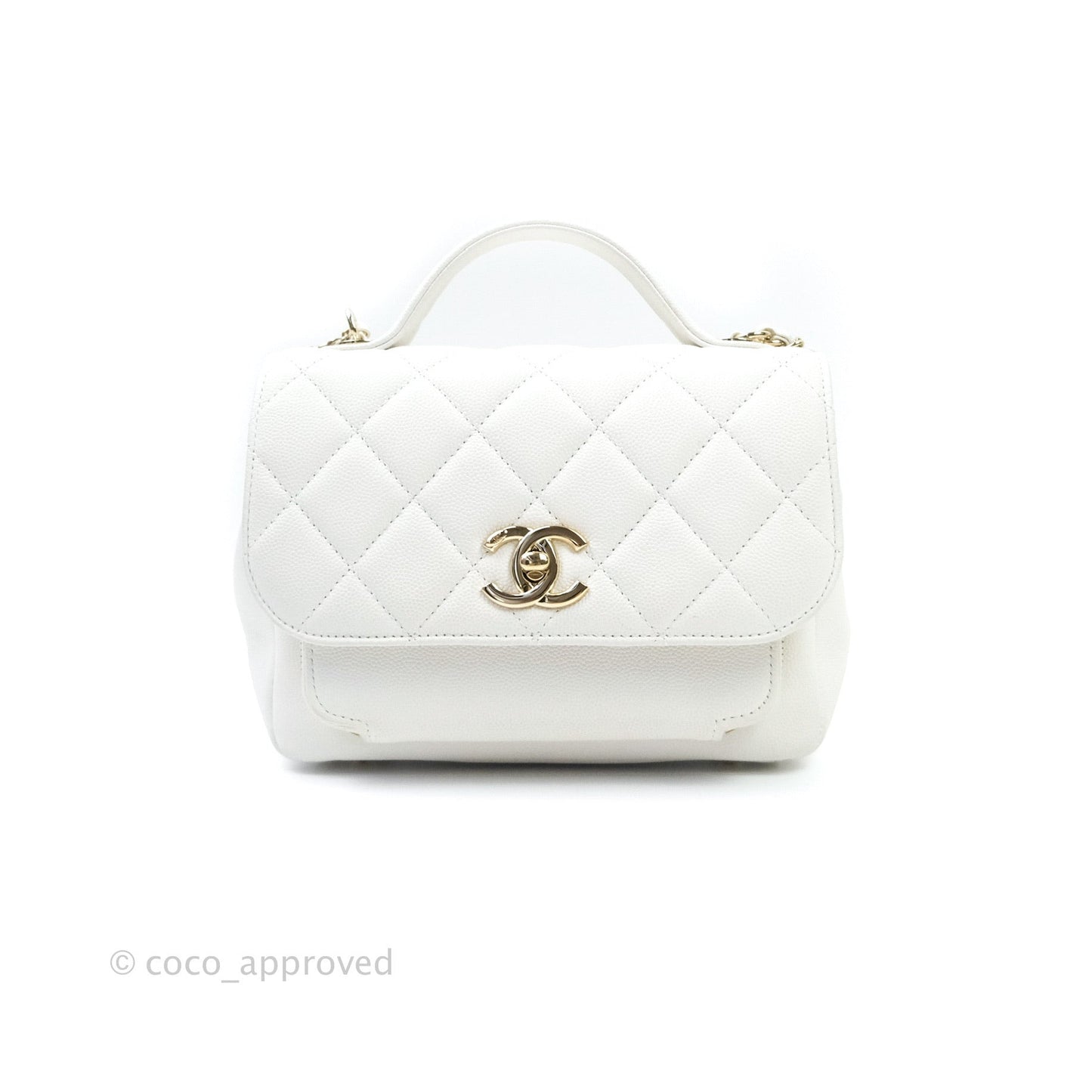 Chanel Quilted Small Business Affinity Flap White Caviar Light Gold Hardware