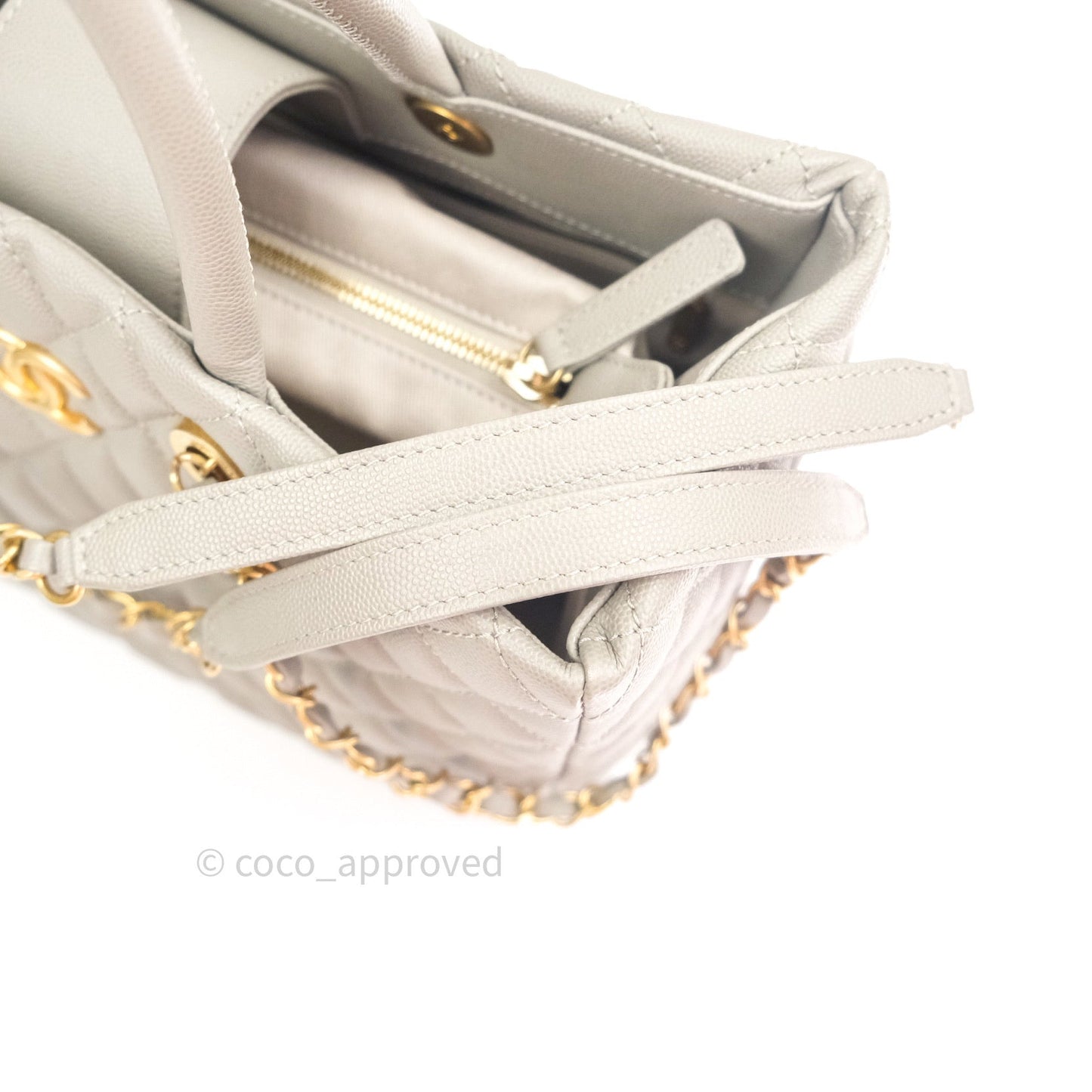 Chanel Quilted Medium Coco Handle Shopping Tote Grey Caviar Gold Hardware