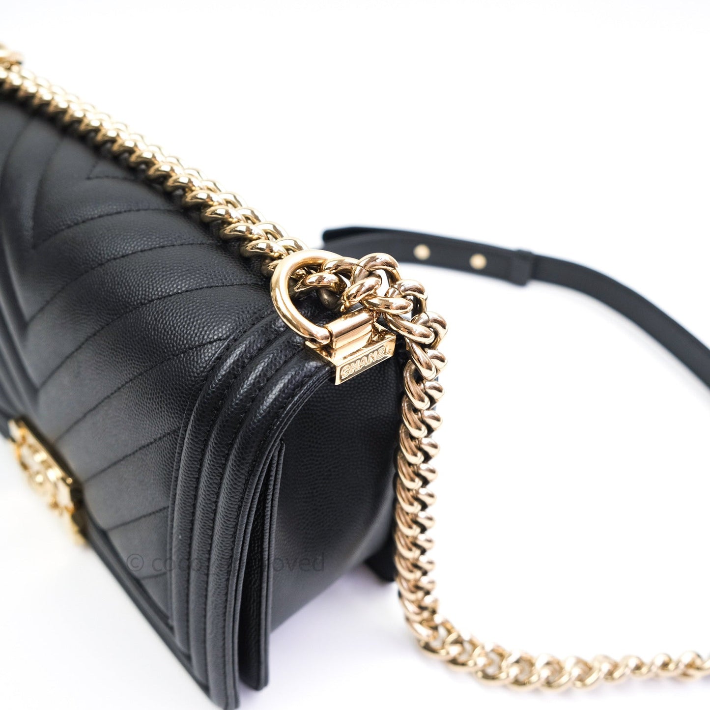 Chanel Boy Chevron Medium Black Caviar Gold Hardware