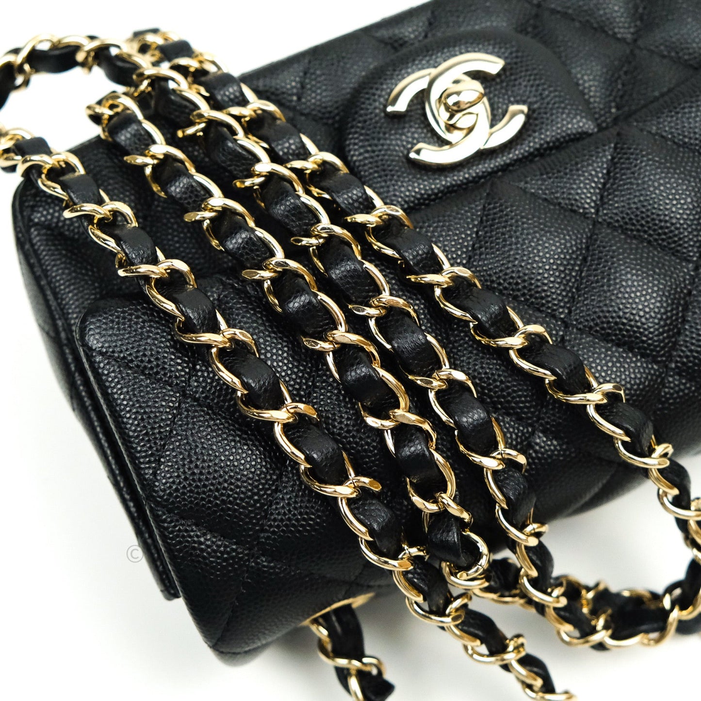 Chanel Quilted Mini Rectangular Black Caviar Gold Hardware 18B
