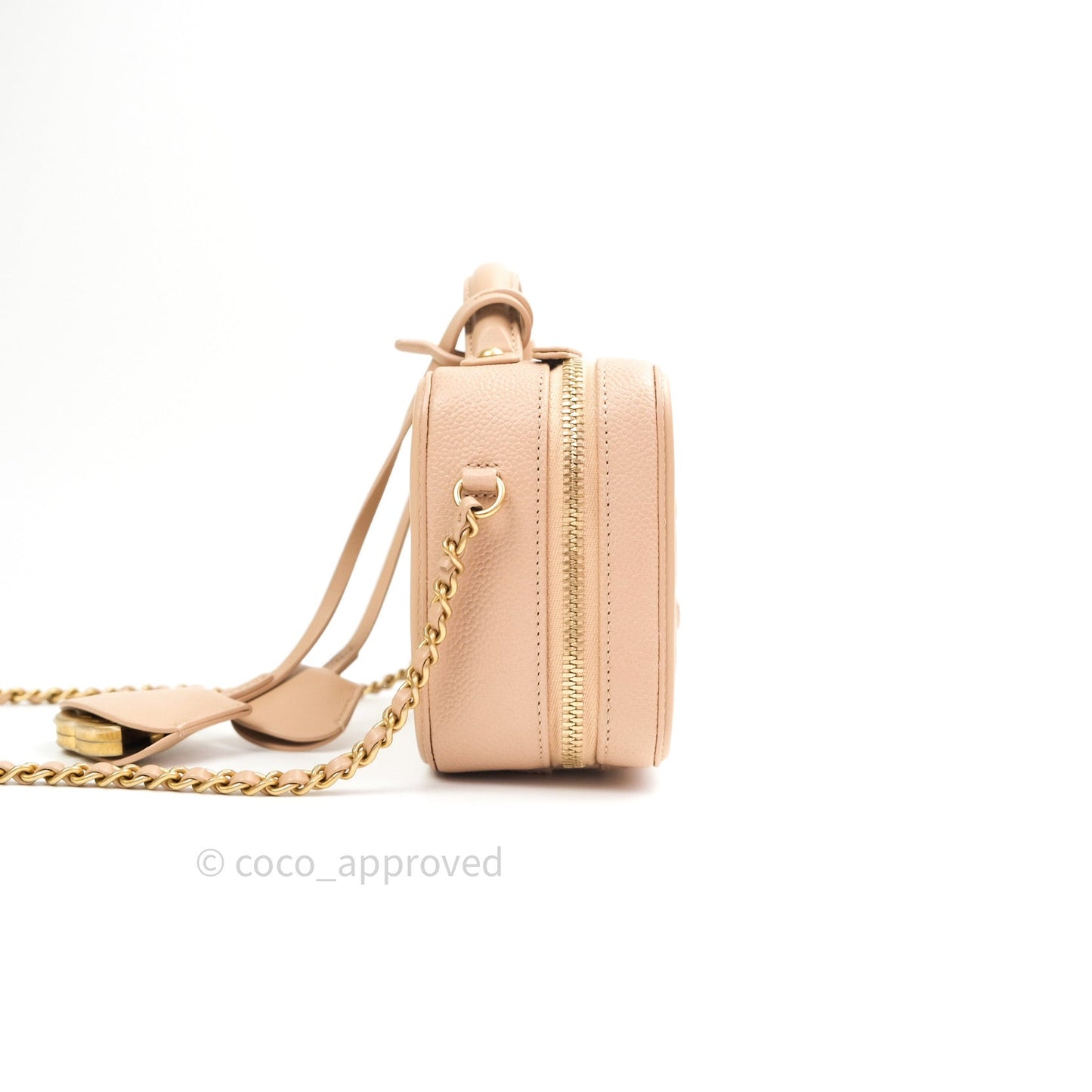 Chanel Quilted Small CC Filigree Vanity Case Beige Beige Caviar