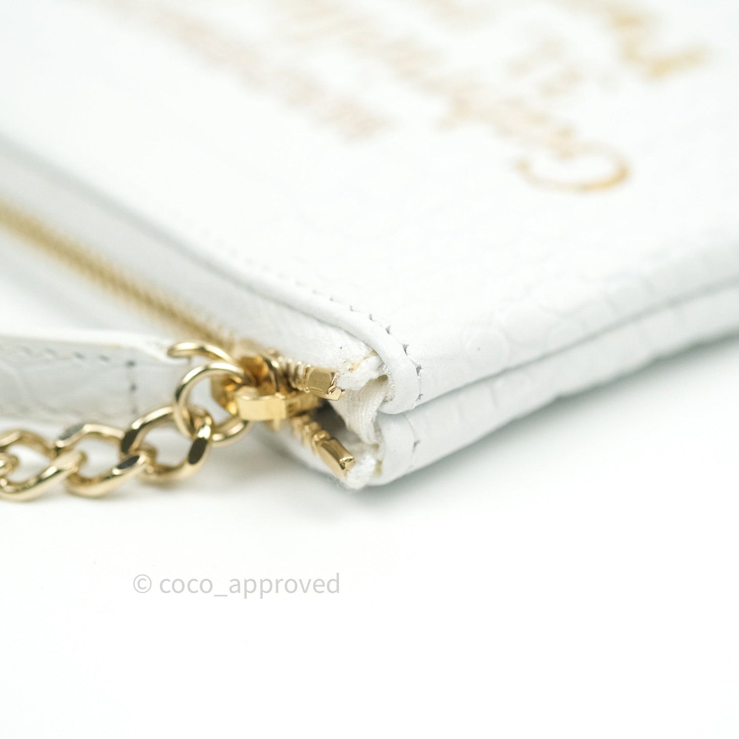 Chanel Calfskin Crocodile Embossed Mini O Case White Gold