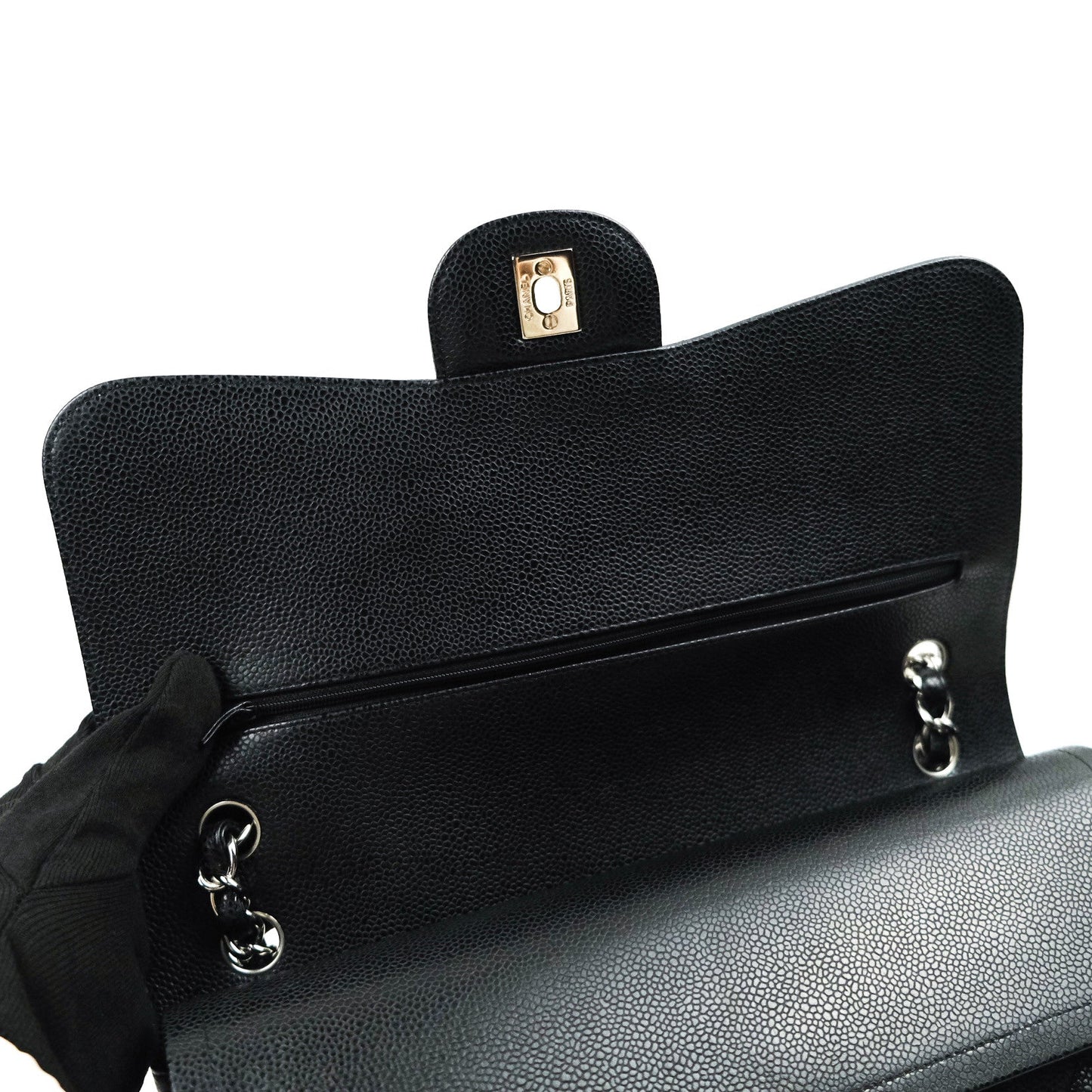 Chanel Classic Jumbo Double Flap Black Quilted Caviar Silver Hardware⁣⁣