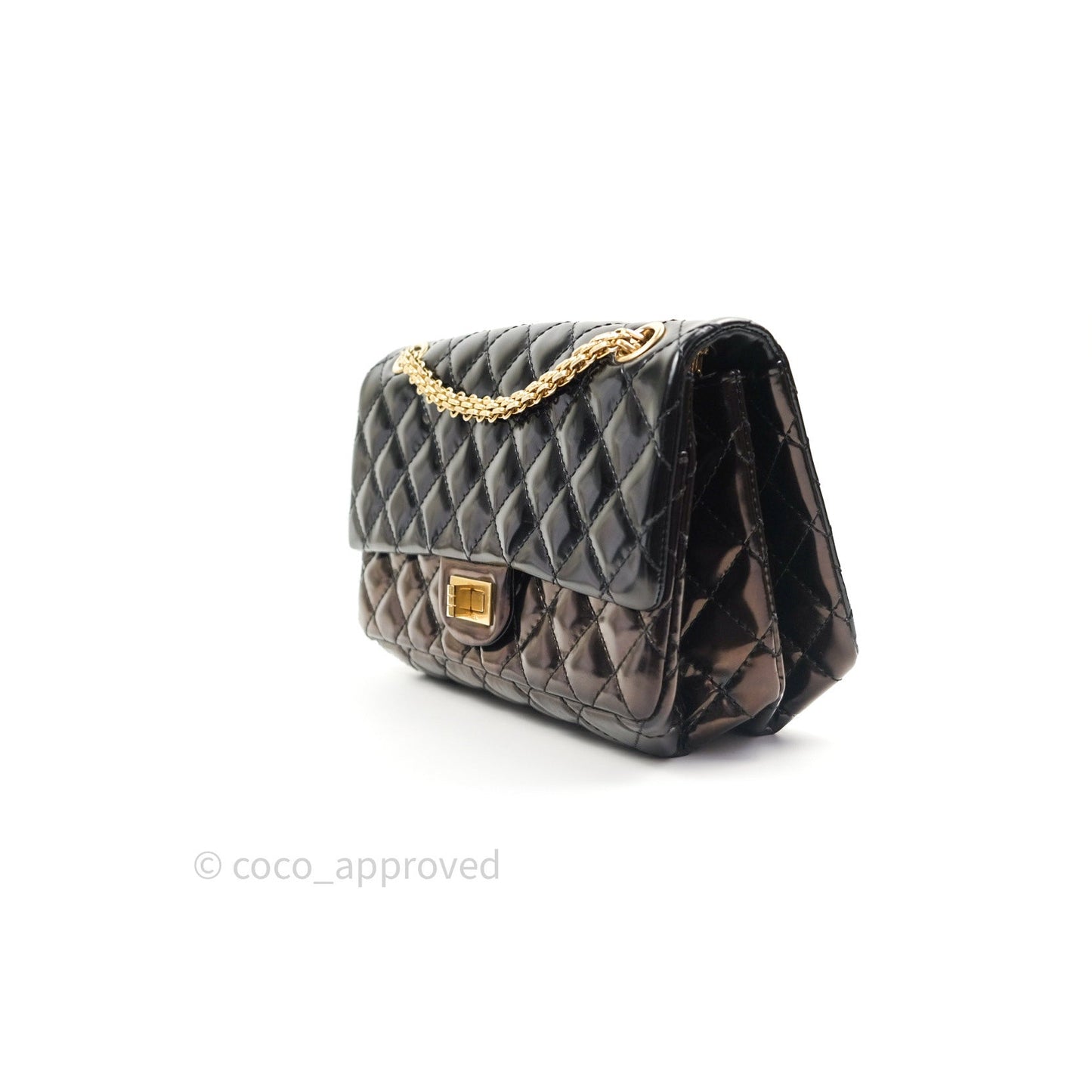 Chanel Quilted Accordion Reissue Black Patent Leather Gold Hardware 2.55 Flap