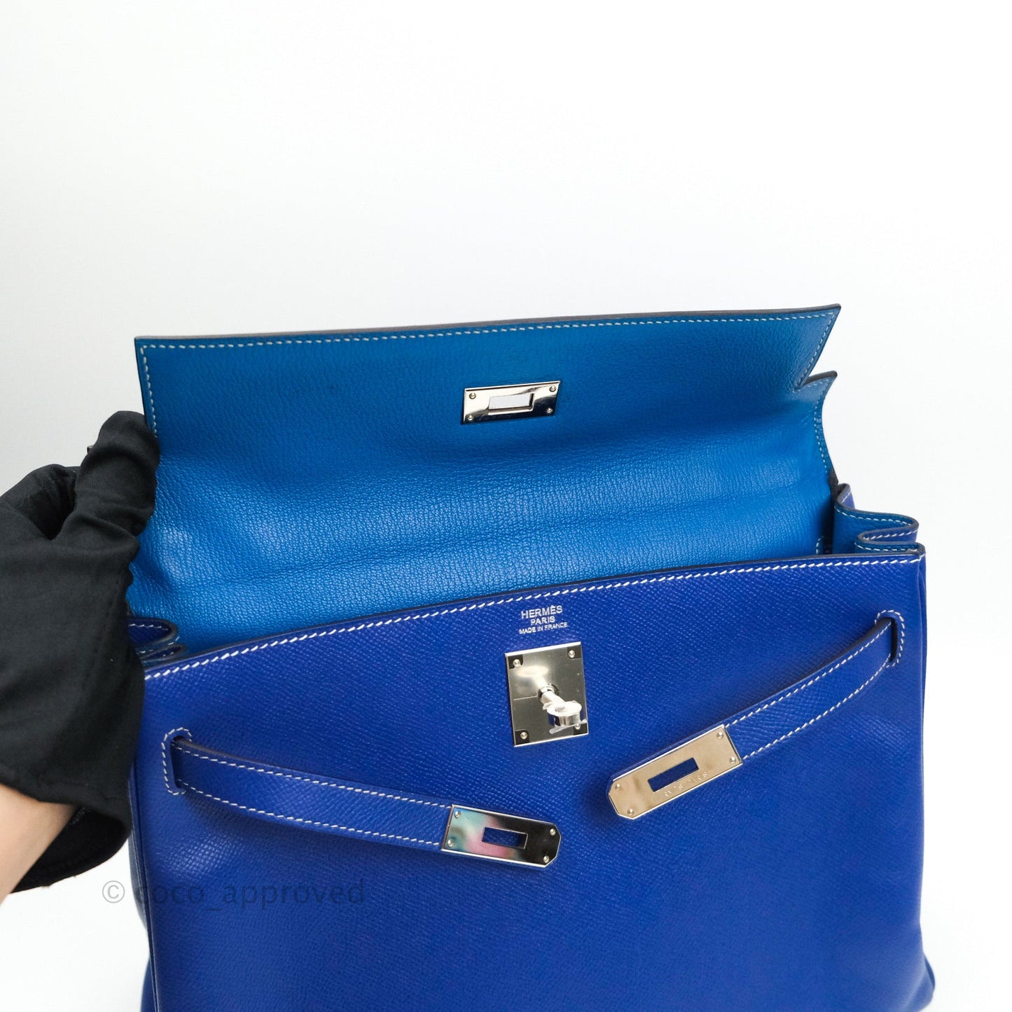 Hermès Kelly 32 Bleu Electrique Epsom Palladium Hardware