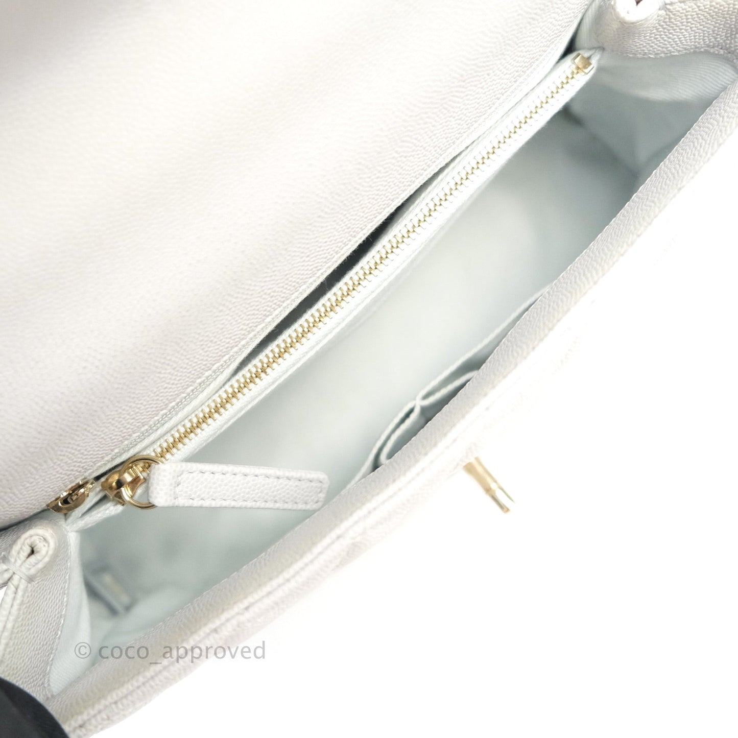 Chanel Small Coco Handle Quilted Light Grey Light Gold Hardware