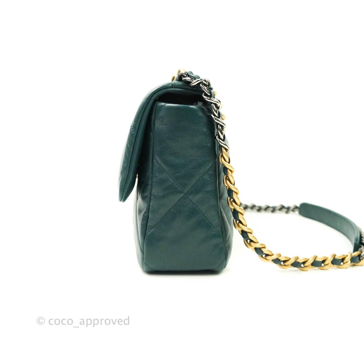 Chanel 19 Medium Dark Green Mixed Hardware Goatskin