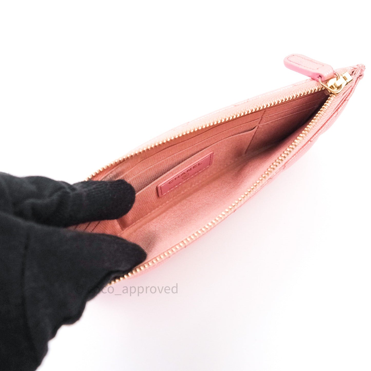 Chanel Iridescent Caviar O Case Phone Case Pouch Card Holder Pink Light Gold Hardware