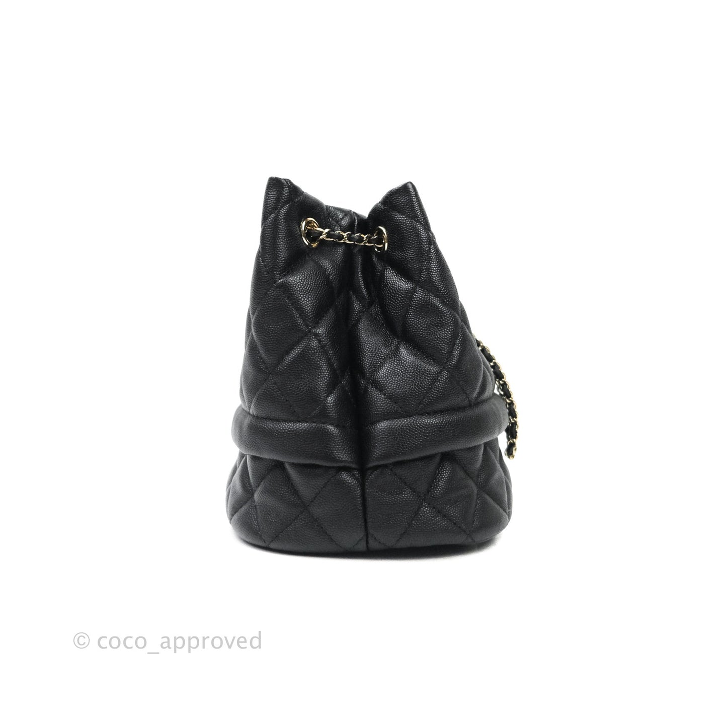 Chanel Caviar Quilted Rolled Up Bucket Drawstring Bag Black Gold Hardware