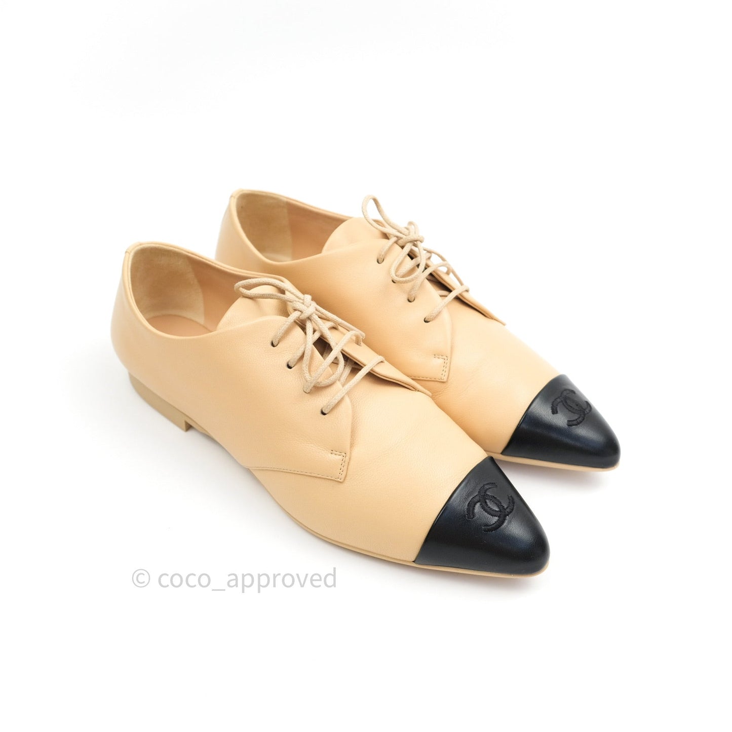 Chanel Beige Black Lambskin Pointy Shoes