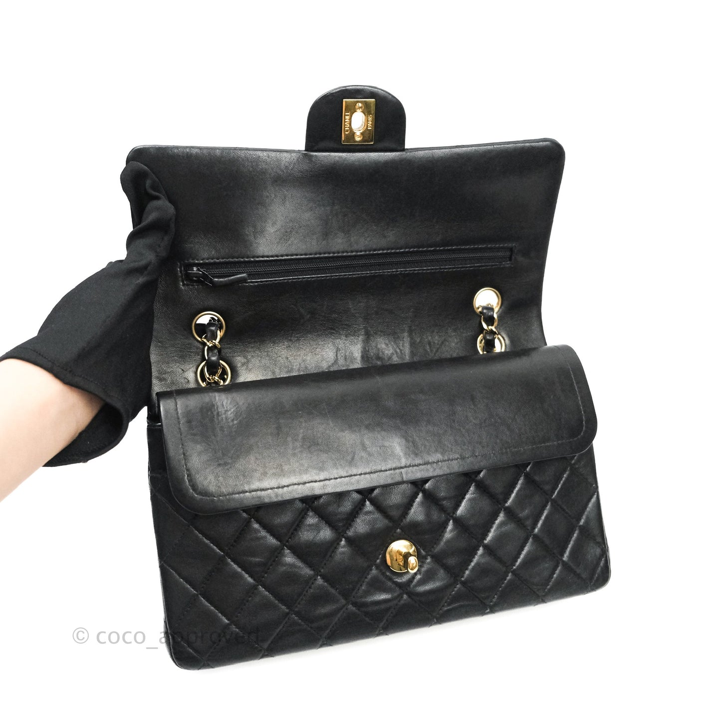 Chanel Vintage M/L Lambskin Medium Double Flap Bag Black