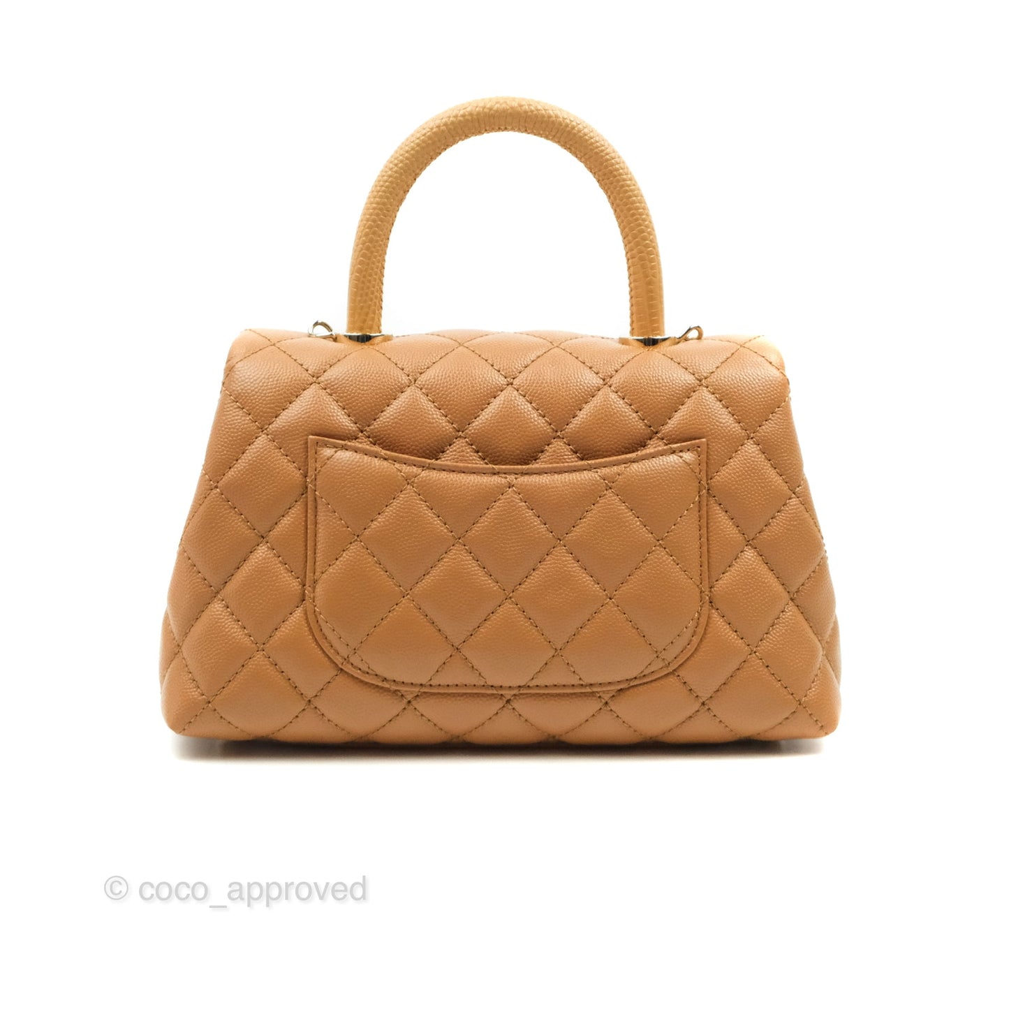 Chanel Mini (Small) Coco Handle Quilted Dark Beige Caramel Caviar Gold Hardware Lizard Embossed Handle 21P
