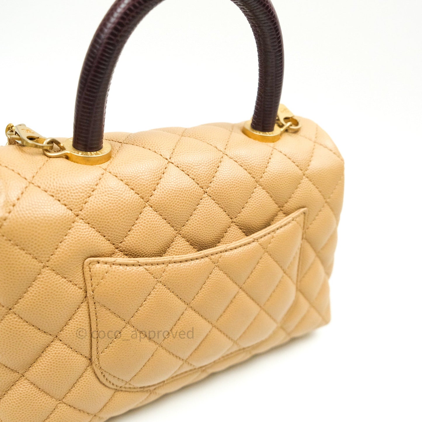 Chanel Mini Coco Handle Quilted Beige Caviar Gold Hardware Lizard Embossed Handle