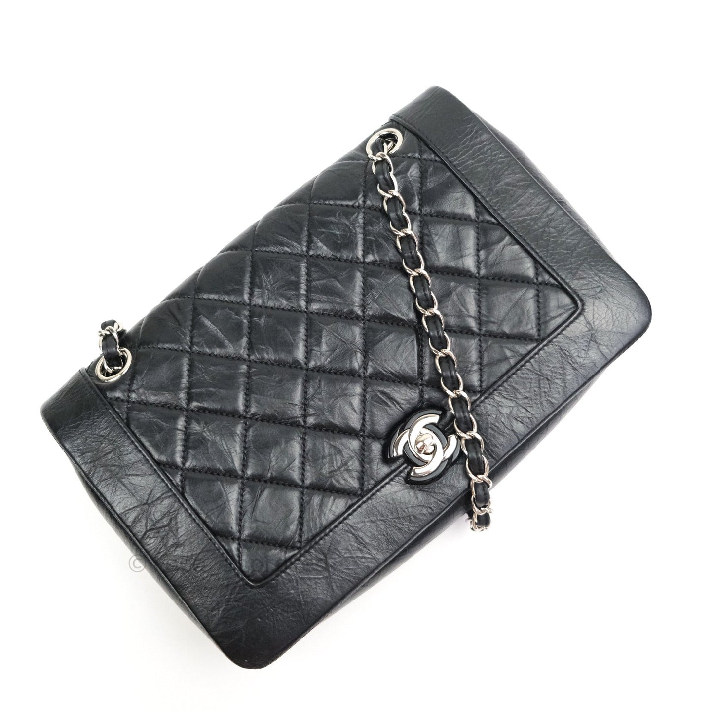 Chanel Bi Quilted Crumpled Calfskin Black Silver Hardware