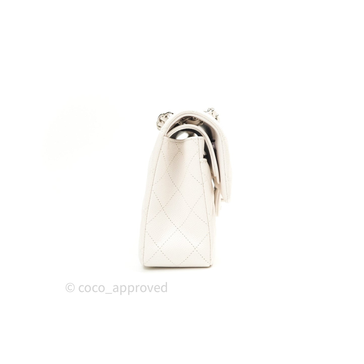Chanel Classic Small S/M Flap Ivory White Caviar Silver Hardware