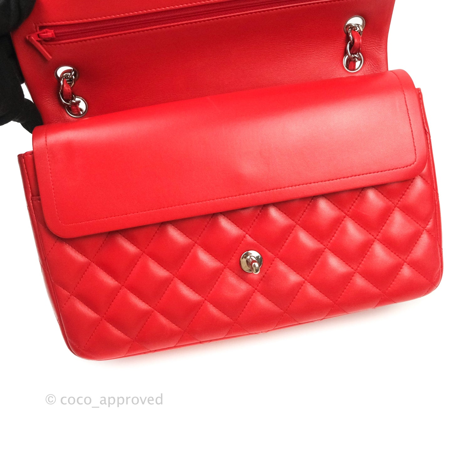 Chanel Jumbo Double Flap Red Lambskin Silver Hardware⁣⁣