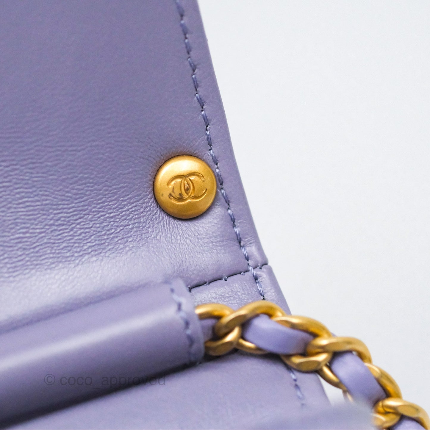 Chanel Crystal Pearl Chain Mini Flap Bag Purple Lambskin Aged Gold Hardware