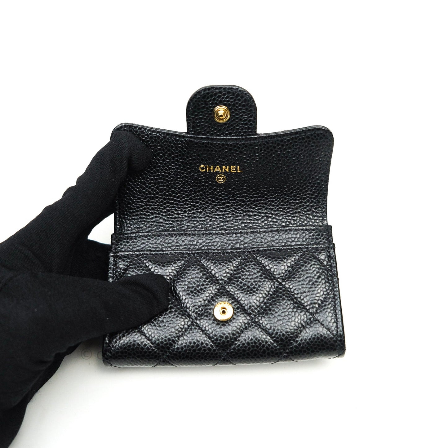 Chanel Caviar Quilted Flap Card Holder Black Gold Hardware