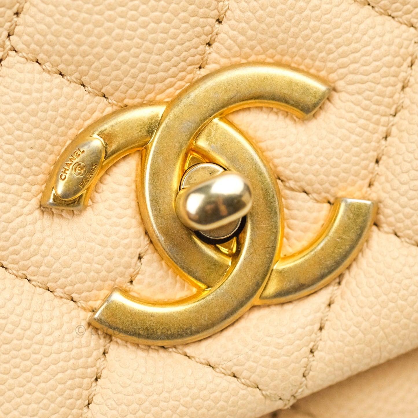 Chanel Small Coco Handle Quilted Beige Caviar Gold Hardware