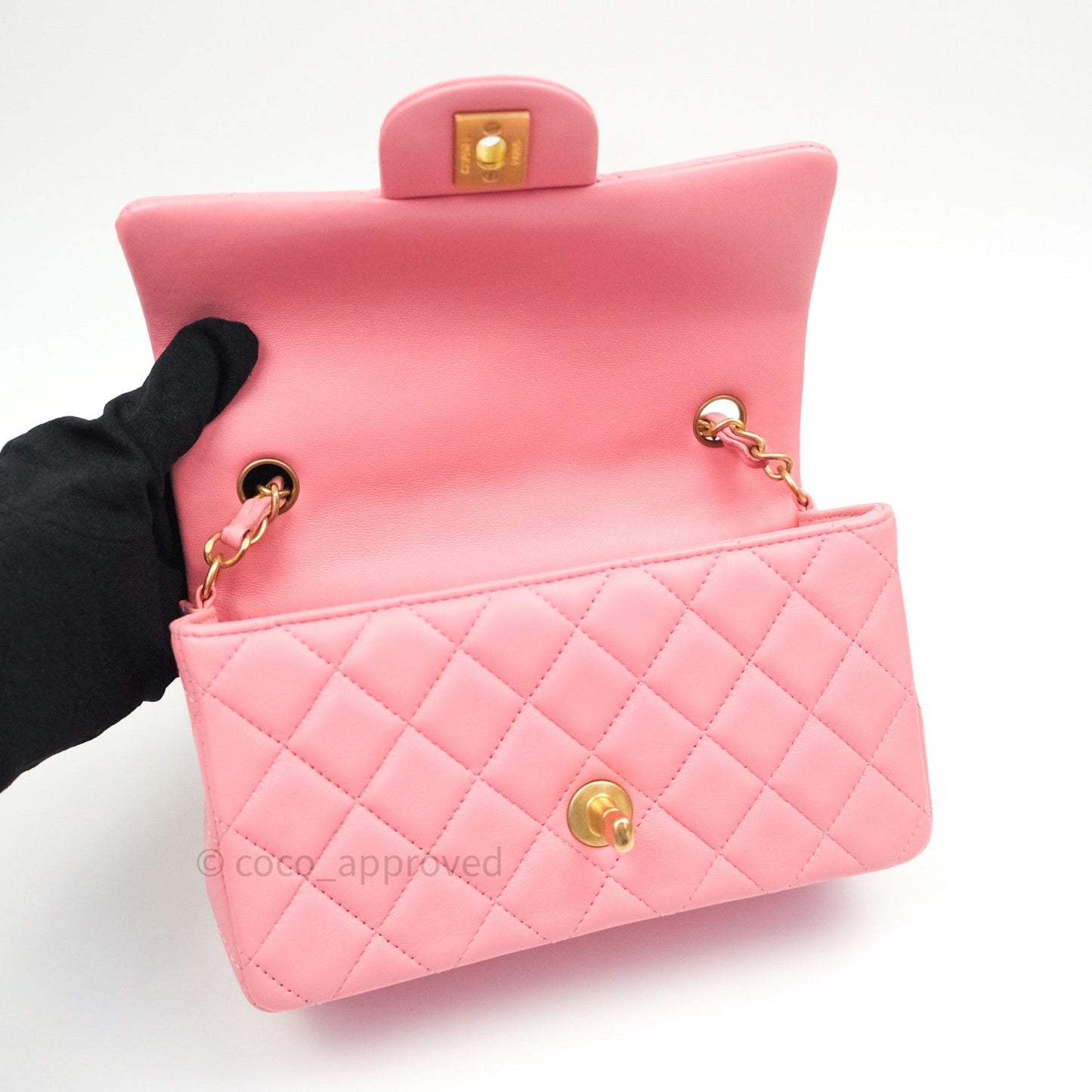 Chanel Quilted Mini Rectangular Pink Lambskin Gold Hardware