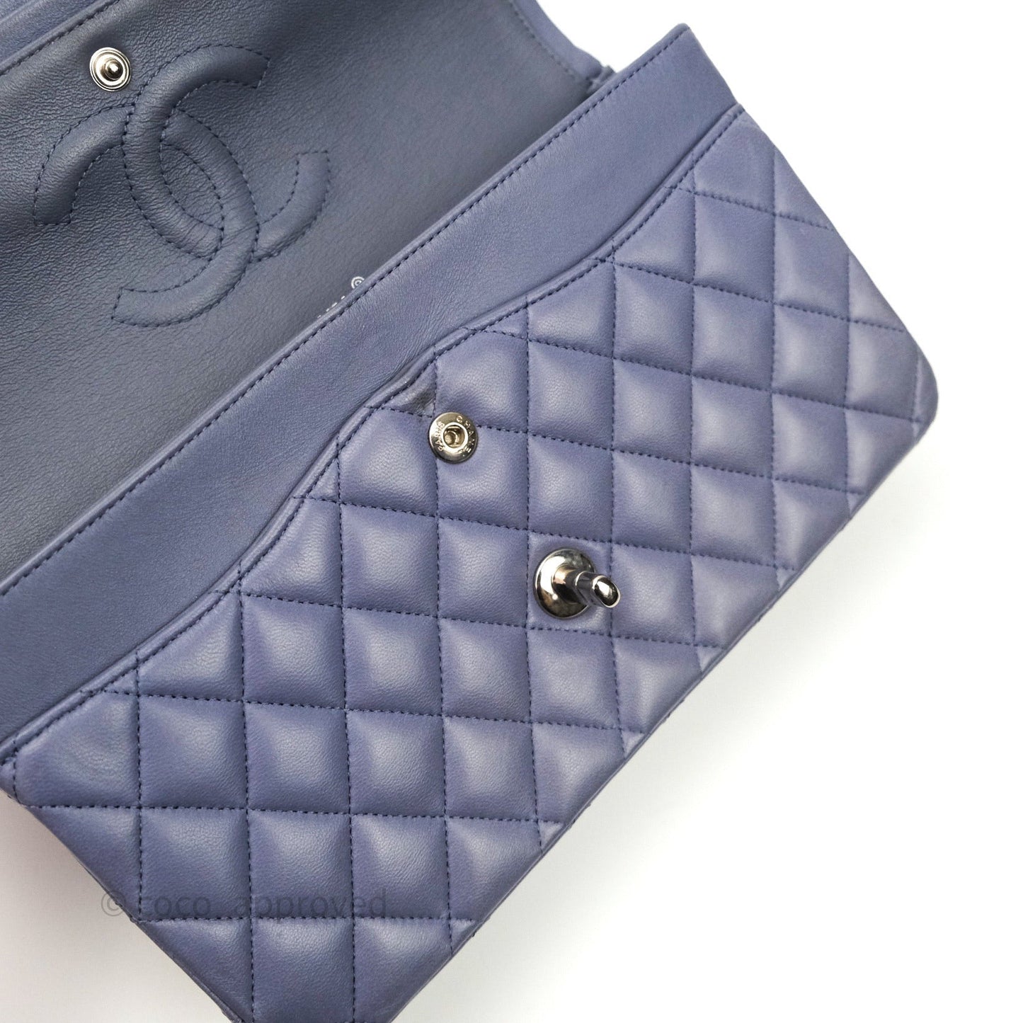 Chanel Classic M/L Medium Double Flap Lavender Blue Silver Hardware