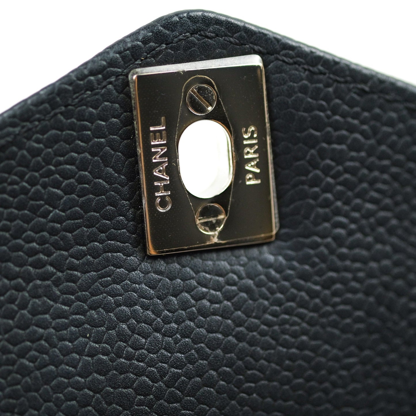 Chanel Medium Chevron Grained Calfskin Black Silver Hardware