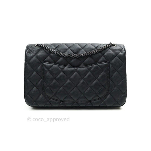 Chanel 2.55 Quilted Reissue 226 Double Flap So Black Crumpled Calfskin